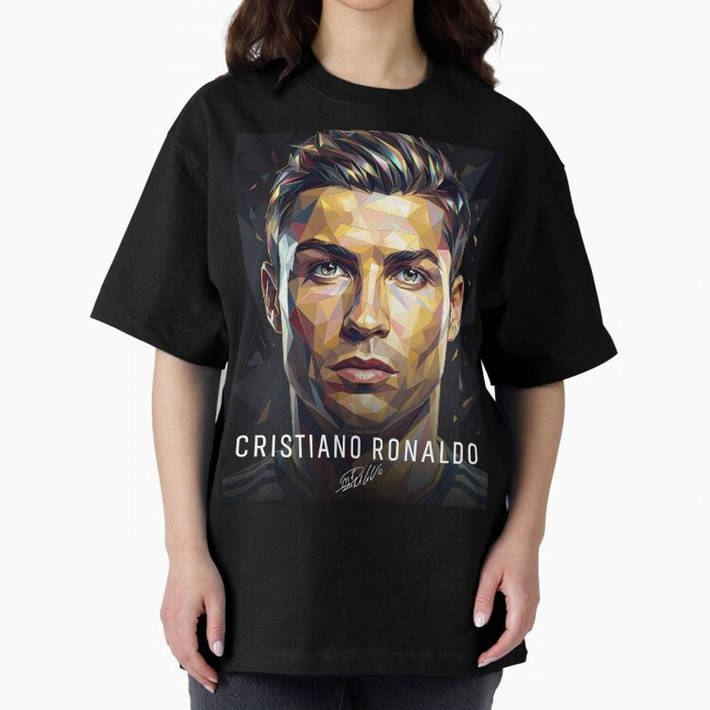 Cristiano Ronaldo Geometric Low Poly Soccer Legend Oversized T-Shirt Turn Up for the FIFA World Cup 2026 Journey through CR7 and Messi Highlights, Portugal Pride, Classic Soccer Heritage, Championship Pressure, Fan Loyalty and International Pride;