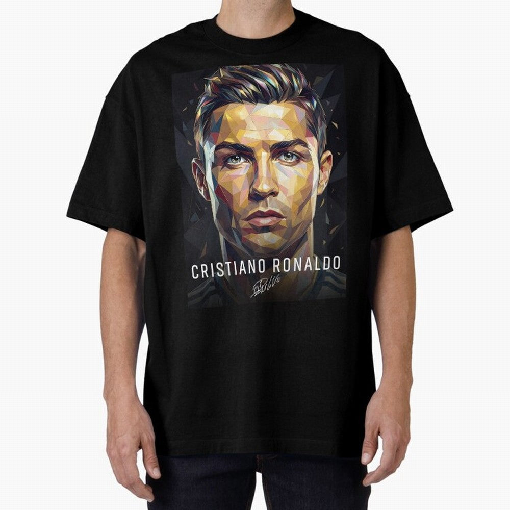 Cristiano Ronaldo Geometric Low Poly Soccer Legend Oversized T-Shirt Turn Up for the FIFA World Cup 2026 Journey through CR7 and Messi Highlights, Portugal Pride, Classic Soccer Heritage, Championship Pressure, Fan Loyalty and International Pride;