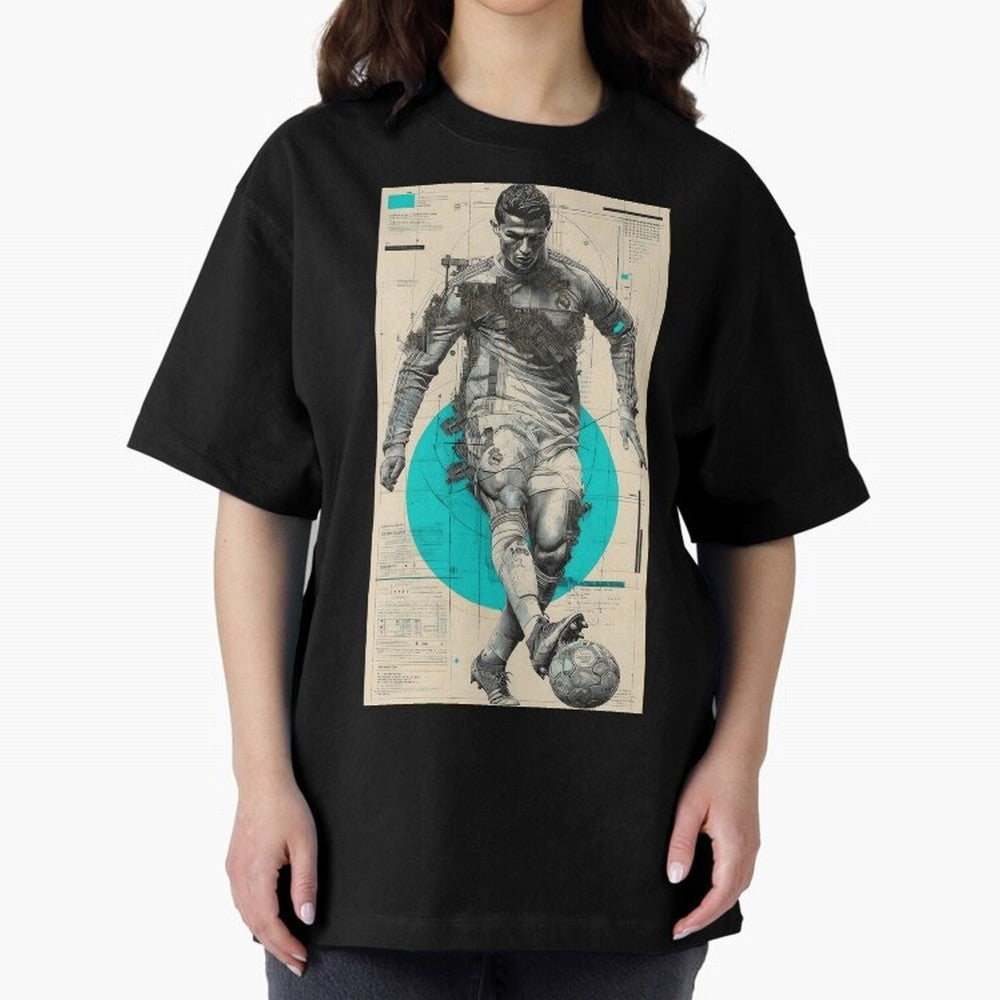 Futuristic Cristiano Ronaldo Illustration ¨C Cyber-Tech Football Art Oversized T-Shirt Remember Iconic Moments from Match Day Hype around FIFA World Cup 2026 USA Canada Mexico, Messi, CR7 and Mbappe, Spain, Championship Spirit, Famous Goals,