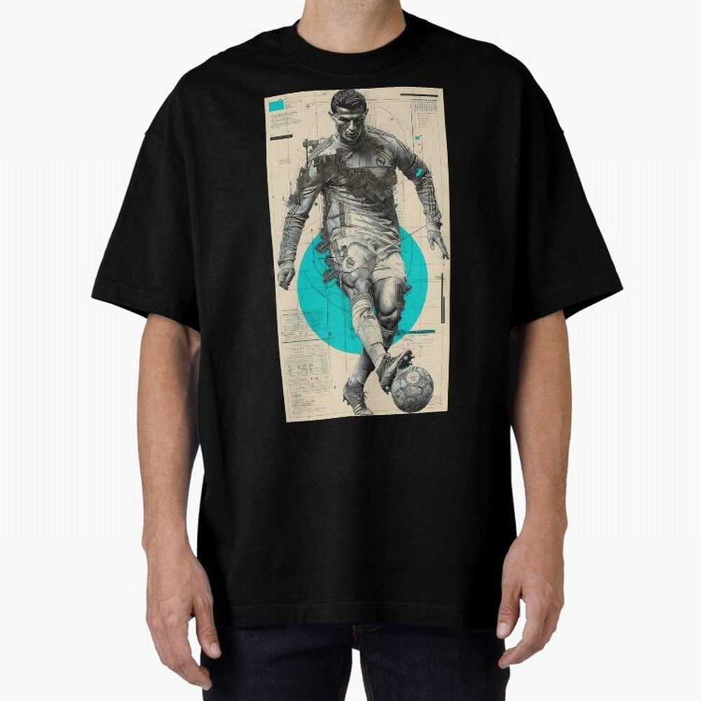 Futuristic Cristiano Ronaldo Illustration ¨C Cyber-Tech Football Art Oversized T-Shirt Remember Iconic Moments from Match Day Hype around FIFA World Cup 2026 USA Canada Mexico, Messi, CR7 and Mbappe, Spain, Championship Spirit, Famous Goals,