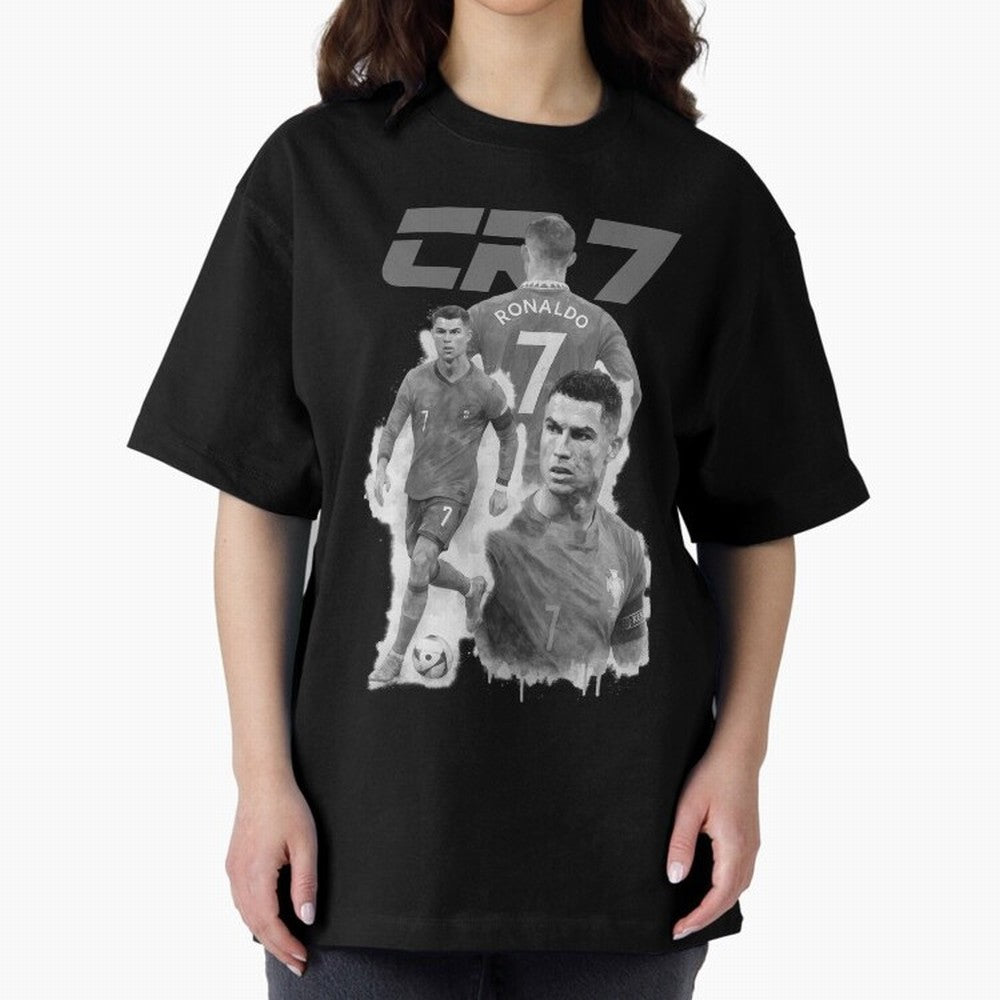 CR7 Cristiano Ronaldo illustration ink black white watercolour Oversized T-Shirt Celebrate Every Goal in FIFA World Cup 2026 Spirit, Capturing England and Germany, Cristiano Ronaldo, Fan Favorite Moments, National Team Passion, Big Match Drama and