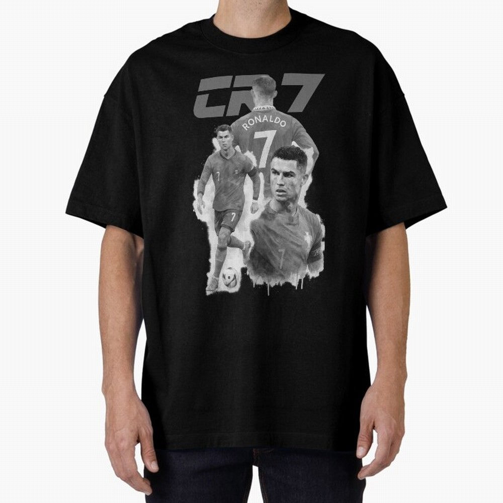 CR7 Cristiano Ronaldo illustration ink black white watercolour Oversized T-Shirt Celebrate Every Goal in FIFA World Cup 2026 Spirit, Capturing England and Germany, Cristiano Ronaldo, Fan Favorite Moments, National Team Passion, Big Match Drama and