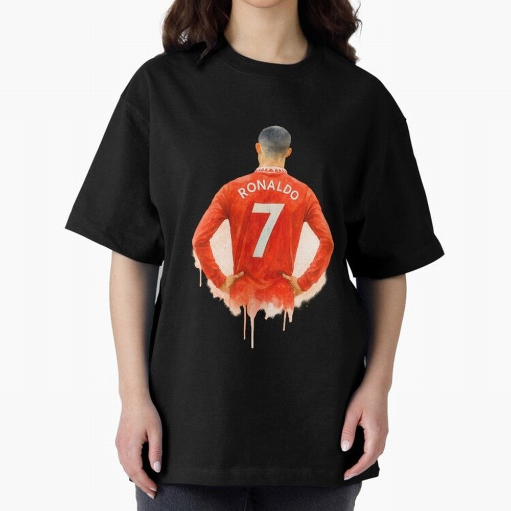 CR7 Cristiano Ronaldo potrait art a powerful moment artwork Oversized T-Shirt Live the Energy of Match Day Hype around FIFA World Cup 2026 USA Canada Mexico, Messi, CR7 and Mbappe, Spain and Netherlands, Fan Favorite Moments, National Team Passion,