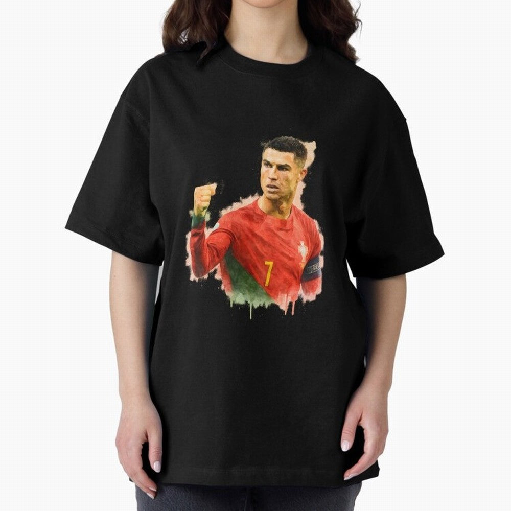 CR7 Cristiano Ronaldo potrait a powerful moment artwork Oversized T-Shirt Represent Football Lovers during FIFA World Cup 2026 Group Stage for Fans of Mbappe and Neymar and Brazil, Bringing Vintage Soccer Flavor, Modern Football Stars, National