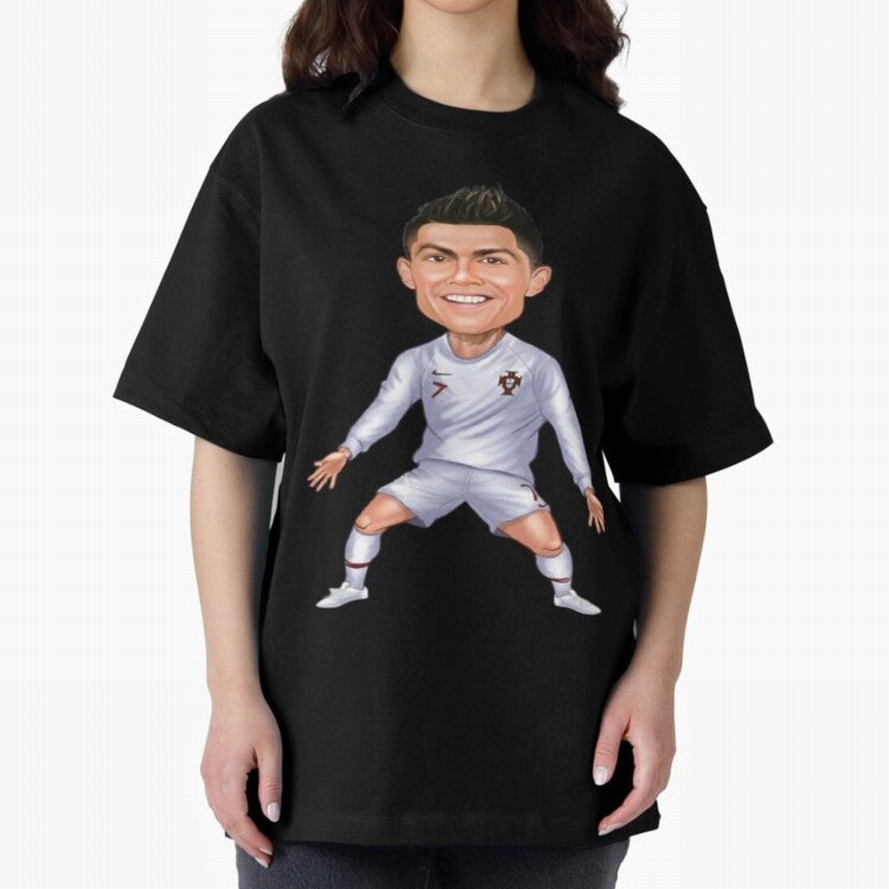 Cristiano Ronaldo Cartoon Oversized T-Shirt Carry the Colors and Pride of Match Day Hype around FIFA World Cup 2026, Messi and Cristiano Ronaldo, England, Match Day Excitement, Supporter Culture, Golden Goals and Global Football Passion; Great for