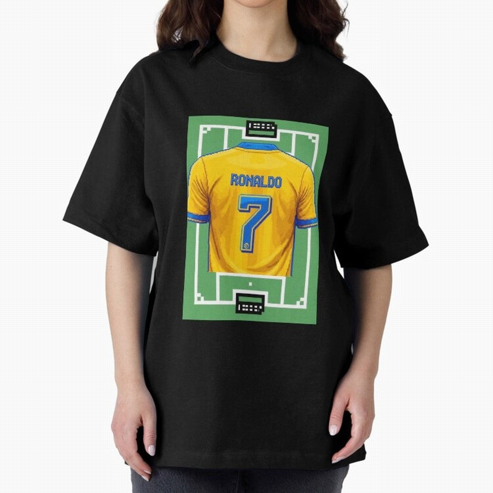 Cristiano Ronaldo Al-Nassr 8-Bit Soccer Football Oversized T-Shirt Keep Football History Alive during FIFA World Cup 2026 USA Canada Mexico Spirit, Made for Spain, Mbappe, Sports Nostalgia, International Competition, Famous Players and