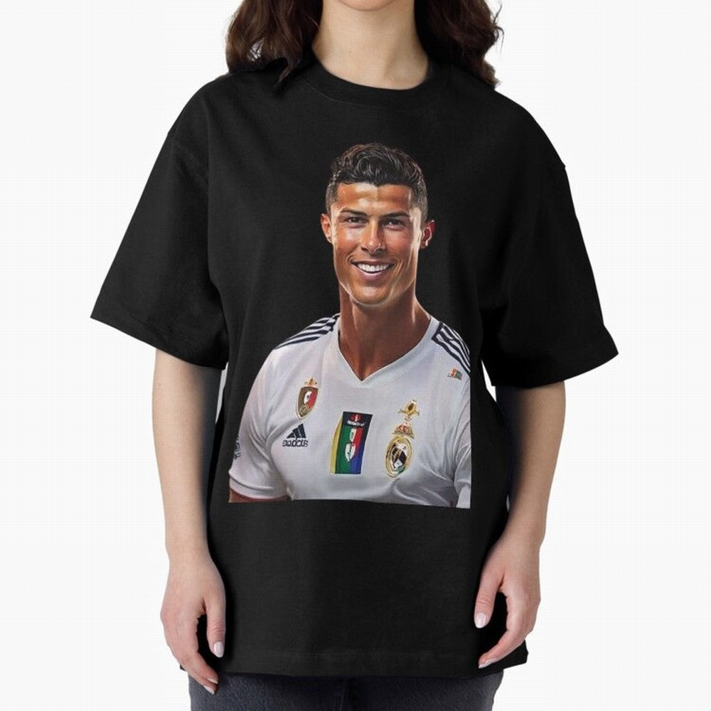 smiling Cristiano Ronaldo Oversized T-Shirt Treasure FIFA World Cup 2026 Inspired by Haaland, Argentina, France and Brazil Energy, Stadium Chants, National Pride, Trophy Dreams and Unforgettable Football Memories; Great for Supporters Who Love