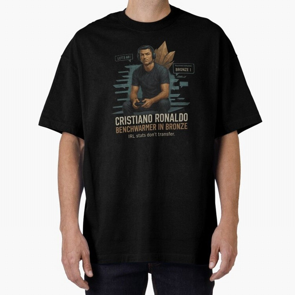 Cristiano Ronaldo Bronze Gamer ¨C Benchwarmers IRL Stats Don¡¯t Transfer Oversized T-Shirt Bring Match Day Fire to FIFA World Cup 2026 Spirit, Celebrating Argentina, Cristiano Ronaldo, Soccer Culture, Superstar Moments, National Team Dreams and