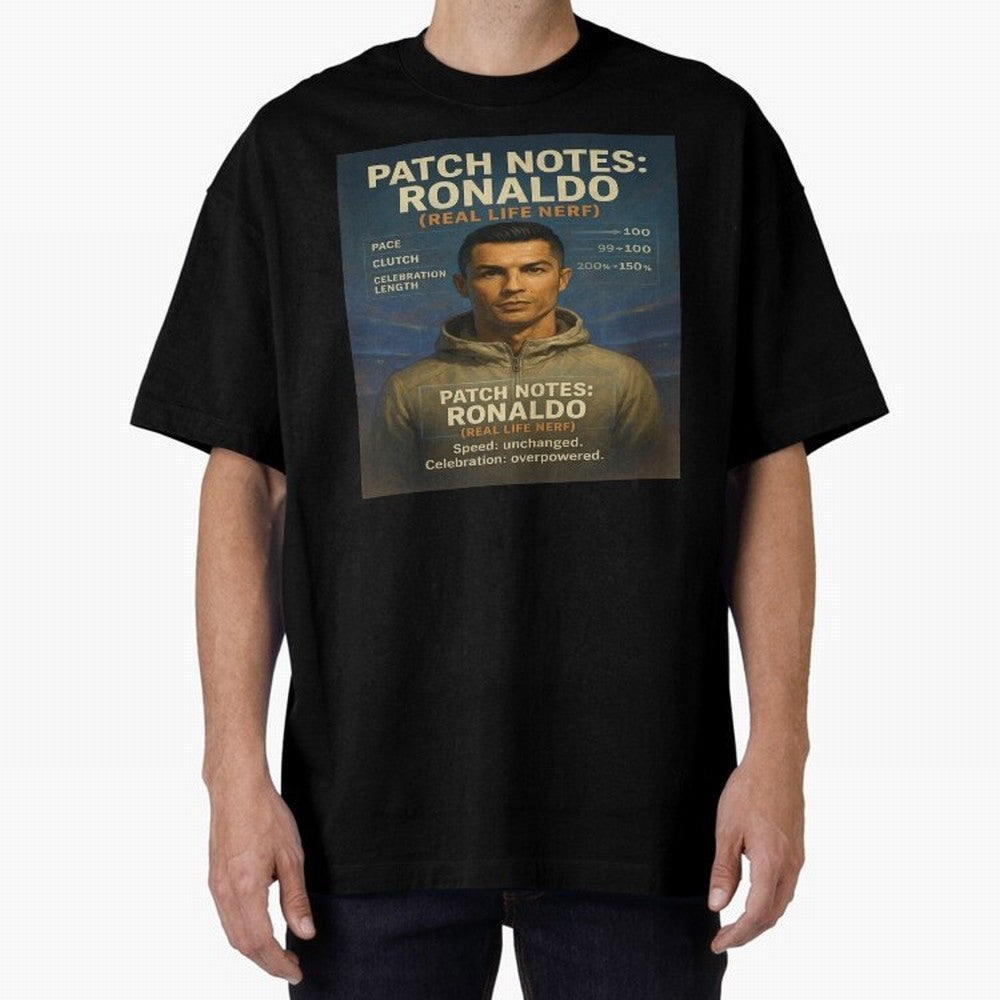 Patch Notes Cristiano Ronaldo ¡ª Real Life Nerf Football Gamer Oversized T-Shirt Follow Every Goal of FIFA World Cup 2026 Group Stage Spirit, Driven by England, France and Netherlands, Haaland, Sports Nostalgia, International Competition, Famous