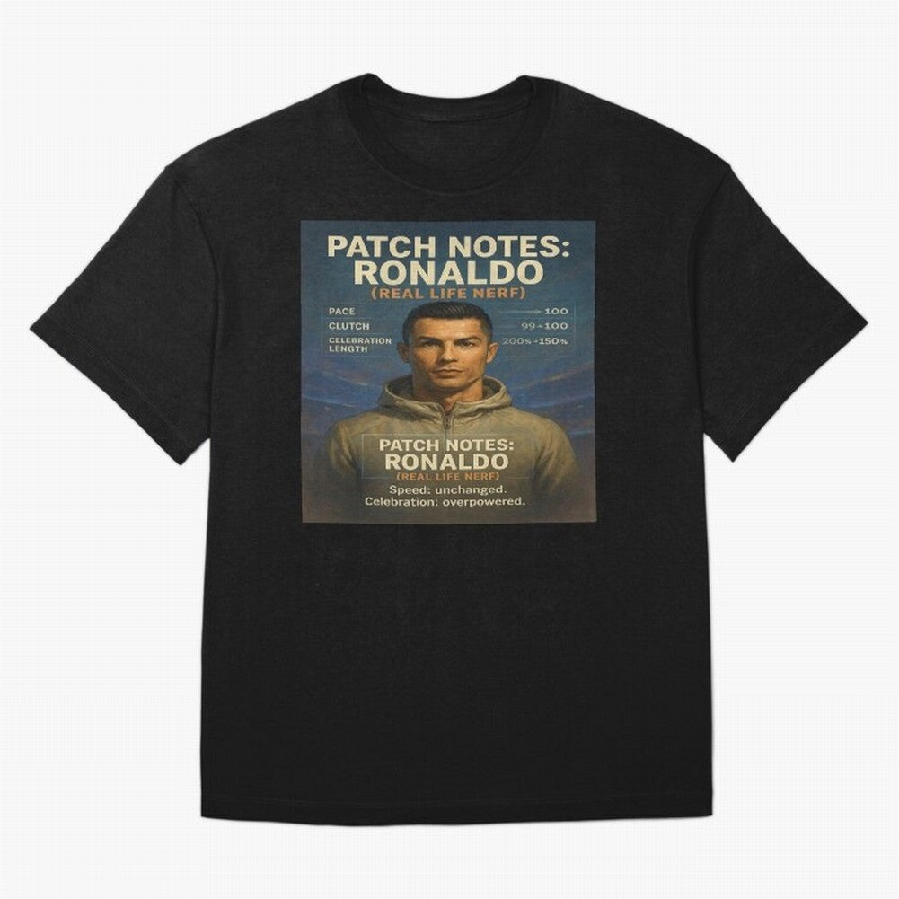 Patch Notes Cristiano Ronaldo ¡ª Real Life Nerf Football Gamer Oversized T-Shirt Follow Every Goal of FIFA World Cup 2026 Group Stage Spirit, Driven by England, France and Netherlands, Haaland, Sports Nostalgia, International Competition, Famous