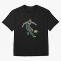 Cyberpunk Cristiano Ronaldo: Futuristic CR7 Kicking Glowing Soccer Ball Fan Art Oversized T-Shirt Bring a Champion Mindset to the FIFA World Cup 2026 Journey through Neymar, Haaland and Cristiano Ronaldo Highlights, England and Germany Pride,