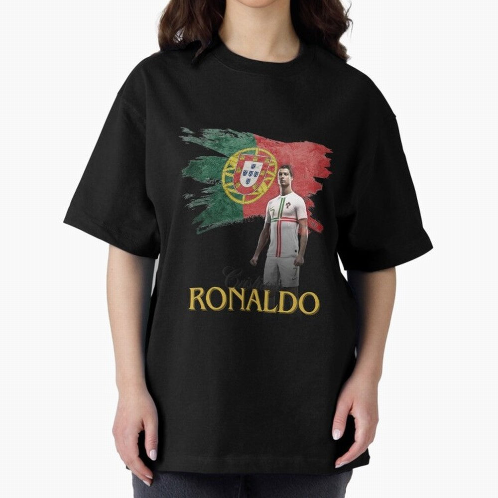 Cristiano Ronaldo - Portugal Flag Tribute (SIUUU!) Oversized T-Shirt Cheer through Every Moment of FIFA World Cup 2026 Spirit, Highlighting England and Germany, CR7 and Messi, Stadium Memories, Football Loyalty, International Chants and