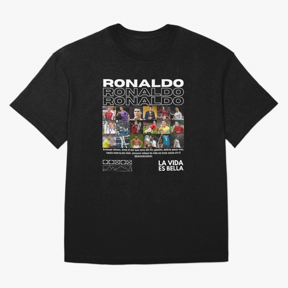 Cristiano Ronaldo CR7 Collage Oversized T-Shirt Share the Excitement of FIFA World Cup 2026 USA Canada Mexico Spirit, Filled with Argentina, Mbappe and Neymar, Retro Football Energy, Iconic Rivalries, Trophy Chase Drama and Stadium Atmosphere;