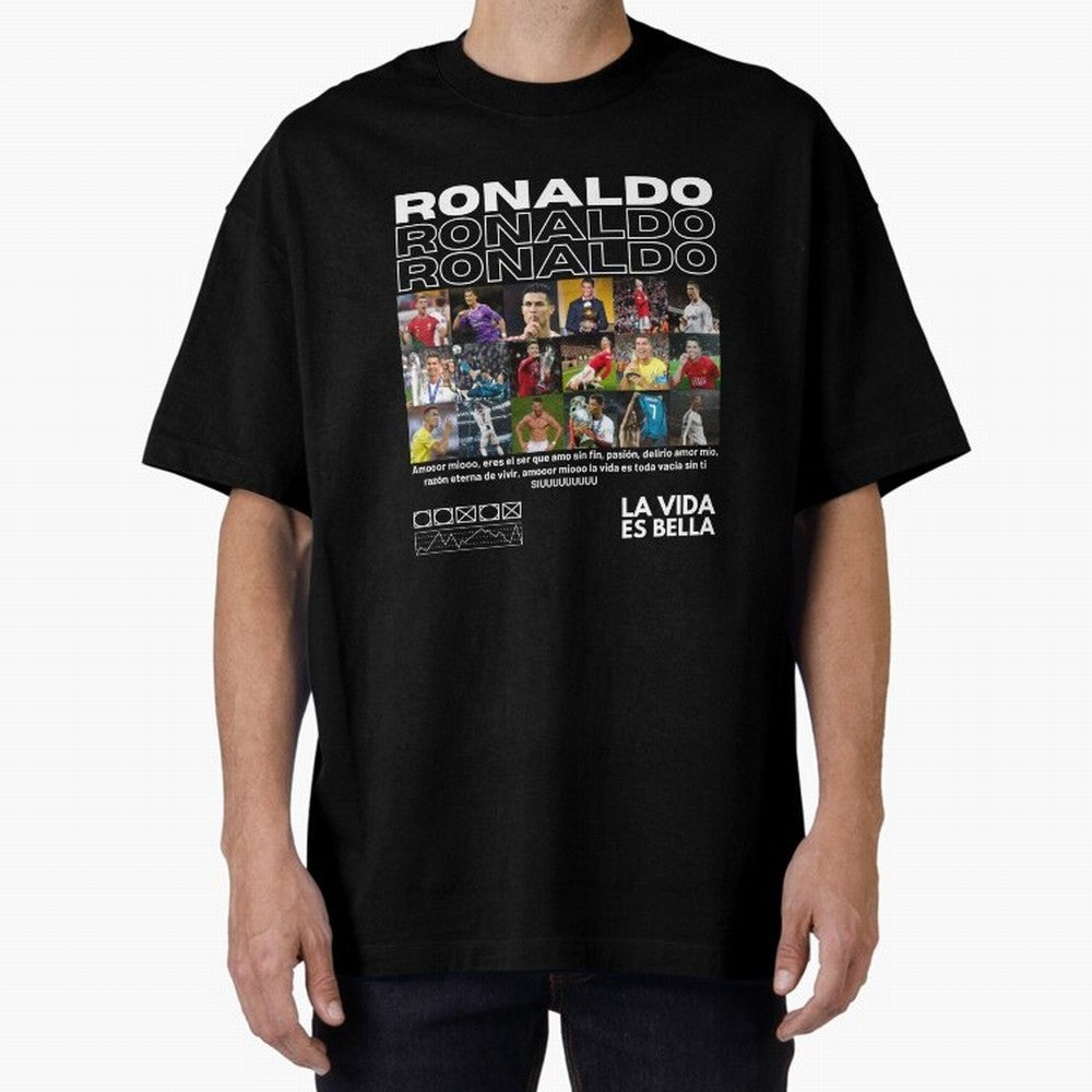 Cristiano Ronaldo CR7 Collage Oversized T-Shirt Share the Excitement of FIFA World Cup 2026 USA Canada Mexico Spirit, Filled with Argentina, Mbappe and Neymar, Retro Football Energy, Iconic Rivalries, Trophy Chase Drama and Stadium Atmosphere;
