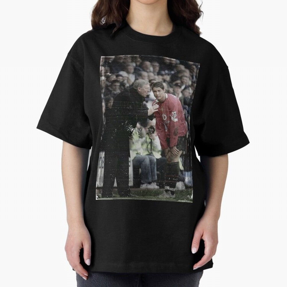 Sir Alex Ferguson and Cristiano Ronaldo Oversized T-Shirt Support Your Favorite Stars during Global Football Passion for FIFA World Cup 2026 Group Stage, Connected to Cristiano Ronaldo, France, Retro Football Energy, Iconic Rivalries, Trophy Chase