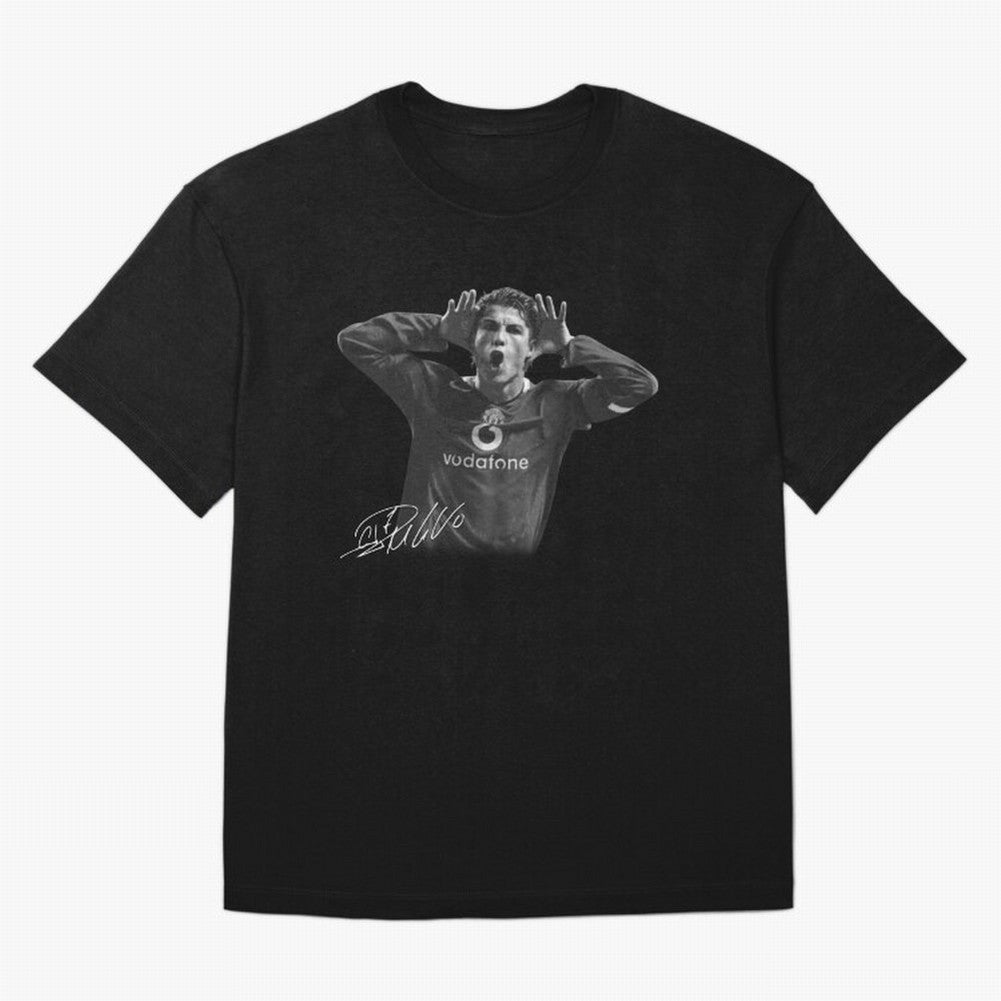 Black and White Cristiano Ronaldo T-Shirt Young Manchester Ronaldo - Celebration Oversized T-Shirt Stand with FIFA World Cup 2026 USA Canada Mexico for Fans of Haaland and Mbappe and England, France and Netherlands, Bringing Classic Soccer