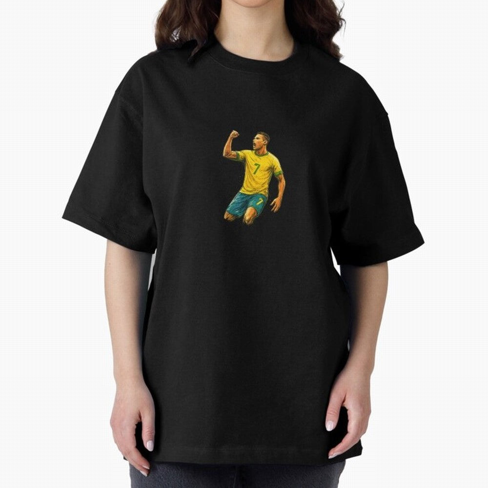 Energetic Soccer Celebration ¨C Number 7 Sketch Art Oversized T-Shirt Make Your Look Match FIFA World Cup 2026 Group Stage for Fans of CR7 and Argentina and Brazil, Bringing Global Supporter Spirit, Legendary Goals, National Colors and Tournament