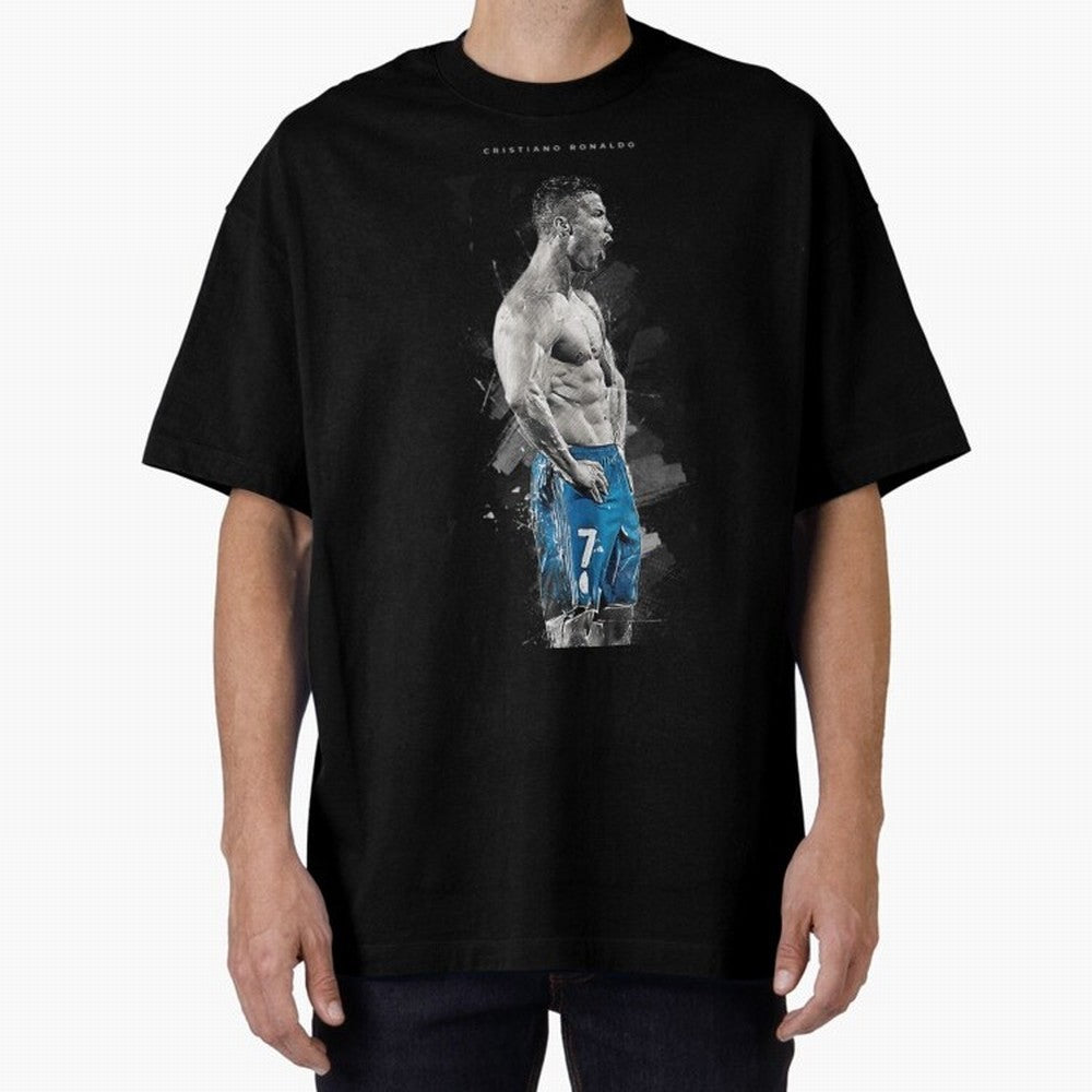 Abstract Football Player Celebration Artwork For Men And Gift For Soccer Fans Oversized T-Shirt Honor Champions and Dreams in FIFA World Cup 2026 for Fans of Messi and Brazil, Bringing Retro Football Energy, Iconic Rivalries, Trophy Chase Drama and