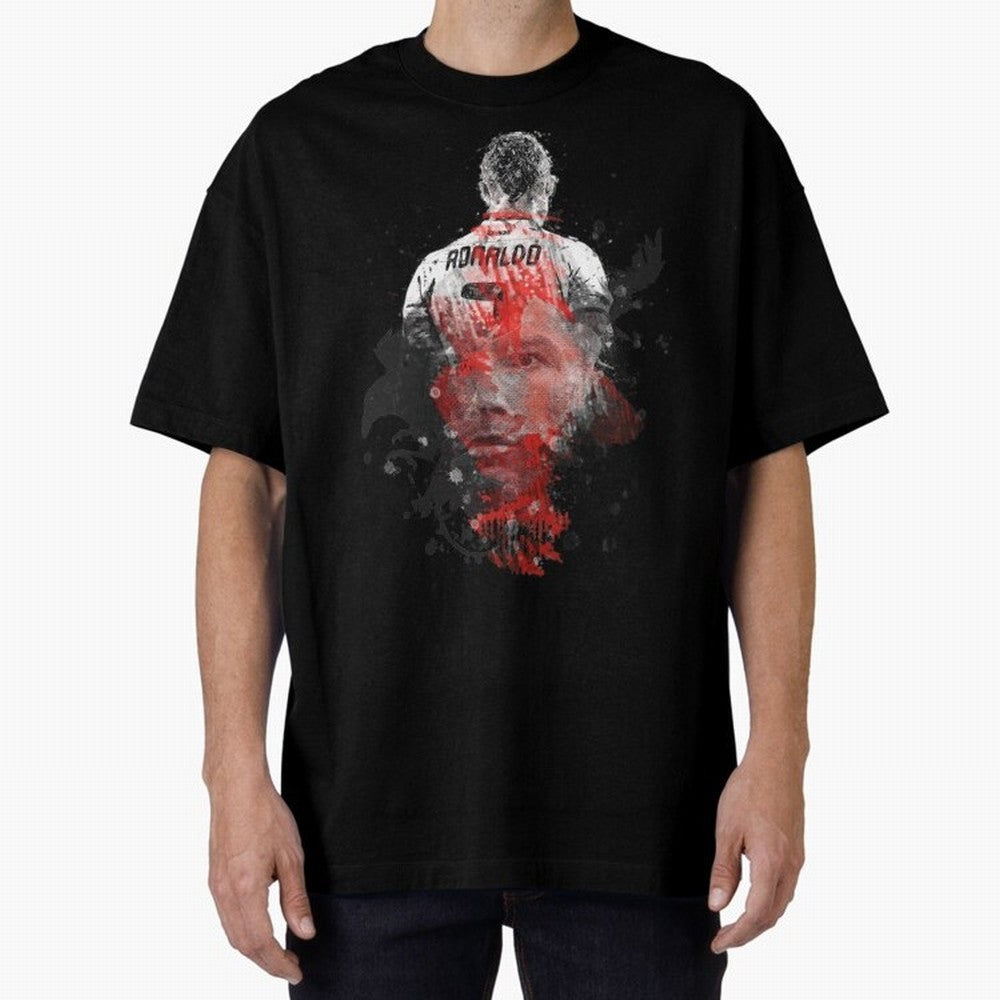 Abstract Football Player Portrait Retro Poster Art For Men, Gift For Soccer Fans Oversized T-Shirt Wear the Spirit of Global Football Passion for FIFA World Cup 2026, Driven by Mbappe, Germany, Championship Spirit, Famous Goals, Roaring Crowds and