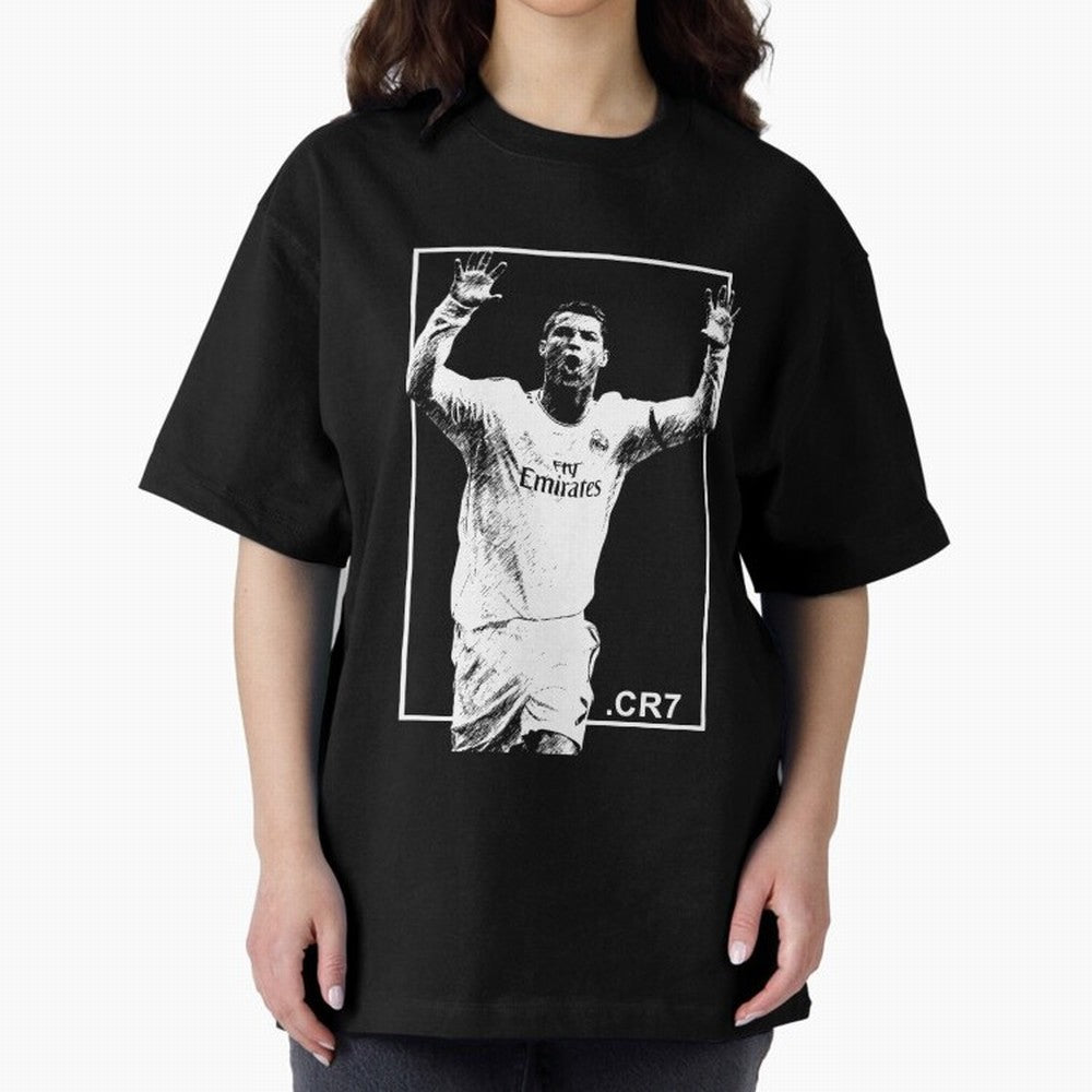 Cristiano Ronaldo CR7 in Black and White Design Oversized T-Shirt Celebrate Unforgettable Nights in the FIFA World Cup 2026 USA Canada Mexico Journey through CR7 Highlights, Brazil Pride, Global Supporter Spirit, Legendary Goals, National Colors