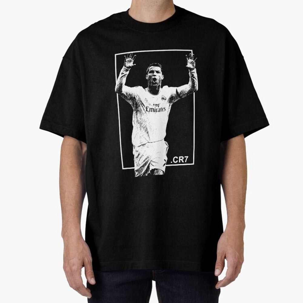 Cristiano Ronaldo CR7 in Black and White Design Oversized T-Shirt Celebrate Unforgettable Nights in the FIFA World Cup 2026 USA Canada Mexico Journey through CR7 Highlights, Brazil Pride, Global Supporter Spirit, Legendary Goals, National Colors