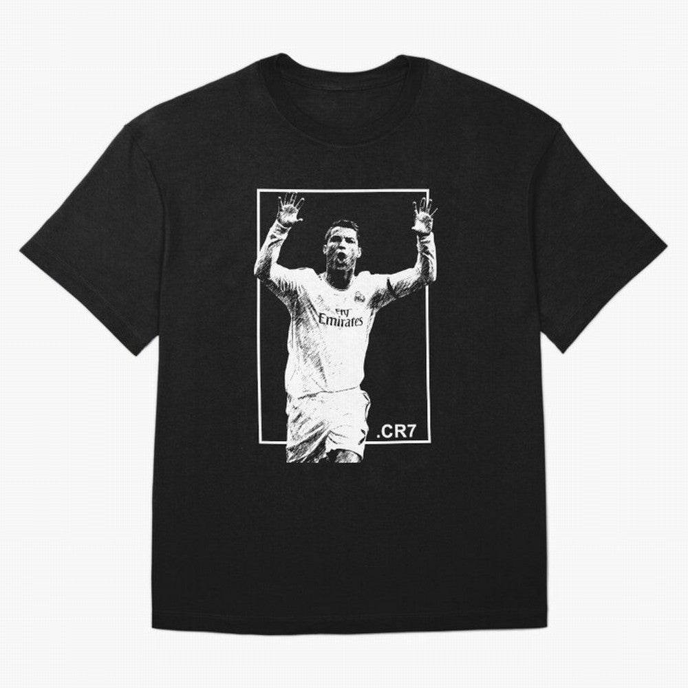 Cristiano Ronaldo CR7 in Black and White Design Oversized T-Shirt Celebrate Unforgettable Nights in the FIFA World Cup 2026 USA Canada Mexico Journey through CR7 Highlights, Brazil Pride, Global Supporter Spirit, Legendary Goals, National Colors