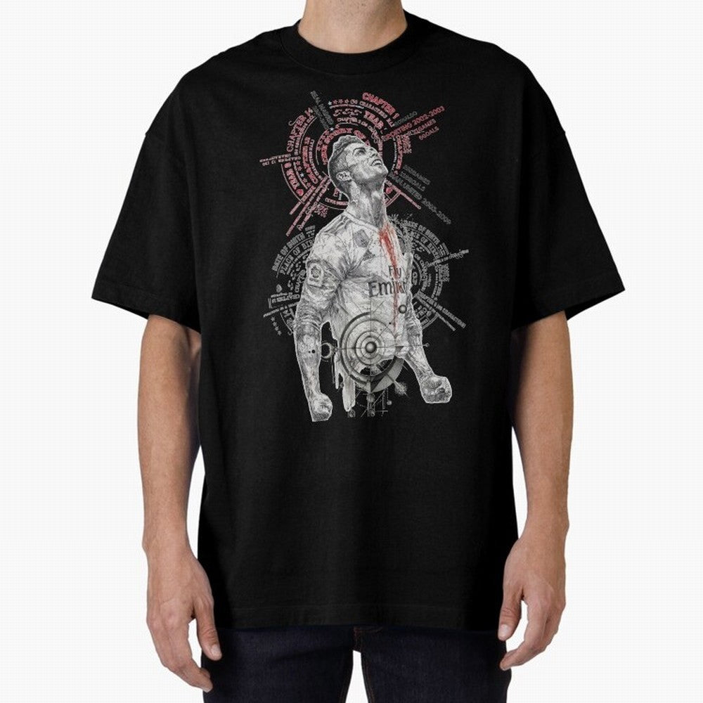 Cristiano Ronaldo Football Playmaker Oversized T-Shirt Show Championship Spirit for Global Football Passion for FIFA World Cup 2026, with Messi, Neymar and Mbappe, Argentina, Retro Football Energy, Iconic Rivalries, Trophy Chase Drama and Stadium