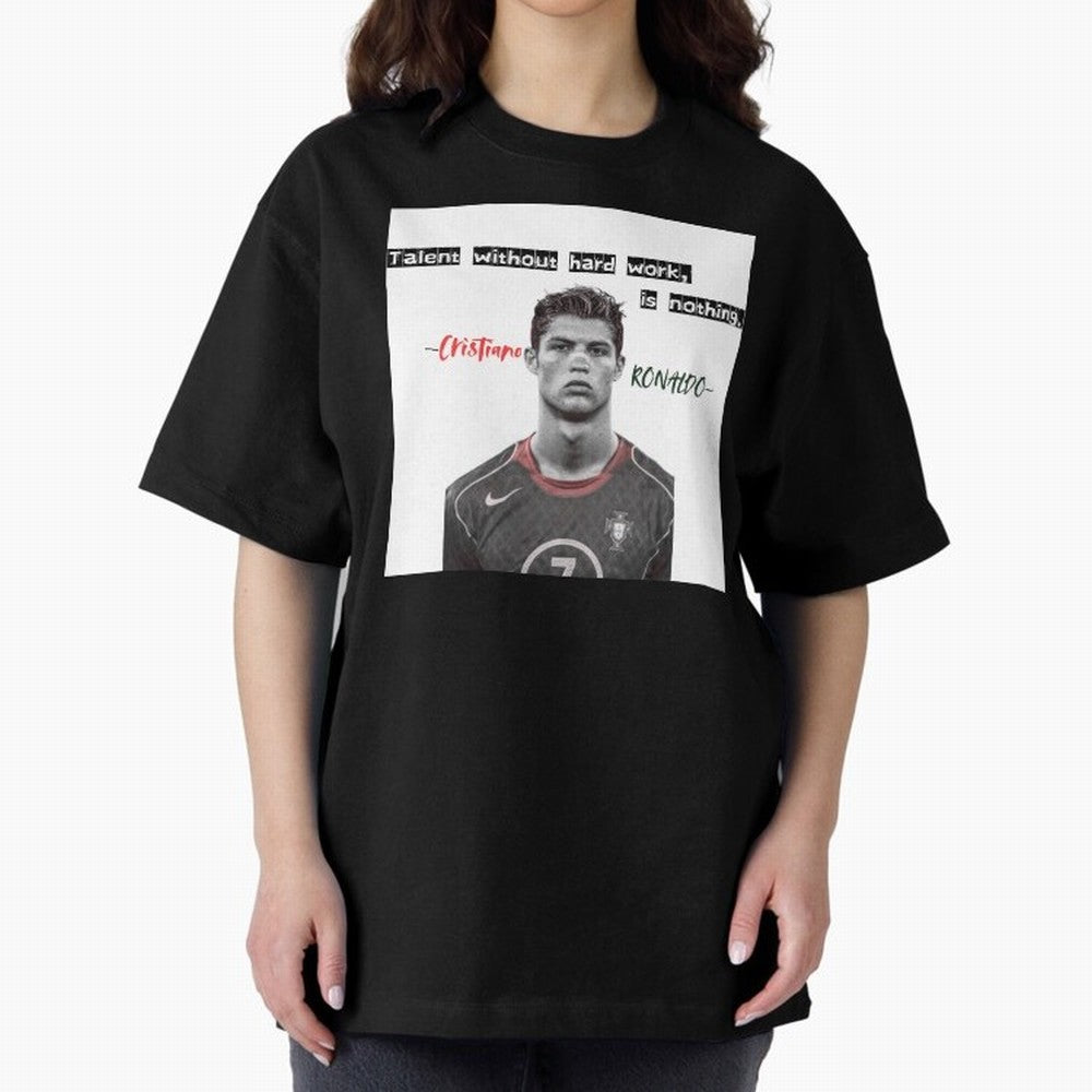 Cristiano Ronaldo - Dedication | NextLevel Motivation white Oversized T-Shirt Feel the Roar of FIFA World Cup 2026 Group Stage Highlighting Mbappe and Neymar, Germany Energy, Match Day Excitement, Supporter Culture, Golden Goals and Global Football