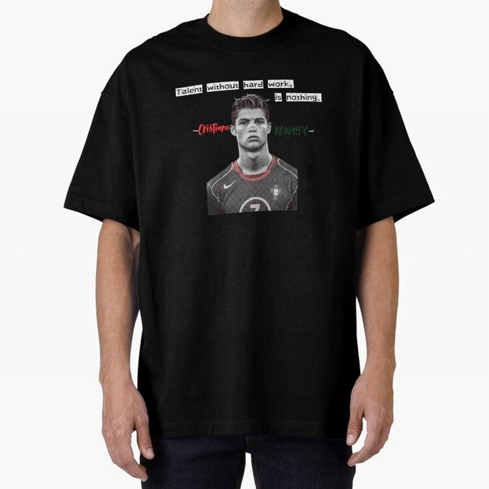 Cristiano Ronaldo - Dedication | NextLevel Motivation Oversized T-Shirt Show Championship Spirit for Global Football Passion for FIFA World Cup 2026, Highlighting CR7, Germany, Football History, Final Match Energy, Crowd Noise and Once in a