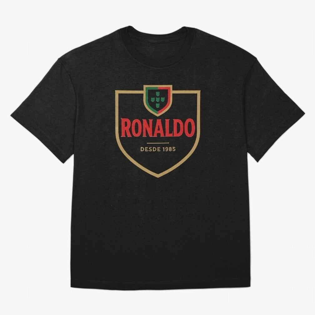 Ronaldo Emblem Sticker ¨C Gold Crest Parody Design Oversized T-Shirt Experience Global Football Passion for FIFA World Cup 2026, Centered on Neymar, Haaland and Cristiano Ronaldo, Brazil, Portugal and Argentina, Sports Nostalgia, International