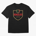 Ronaldo Emblem Sticker ¨C Gold Crest Parody Design Oversized T-Shirt Experience Global Football Passion for FIFA World Cup 2026, Centered on Neymar, Haaland and Cristiano Ronaldo, Brazil, Portugal and Argentina, Sports Nostalgia, International