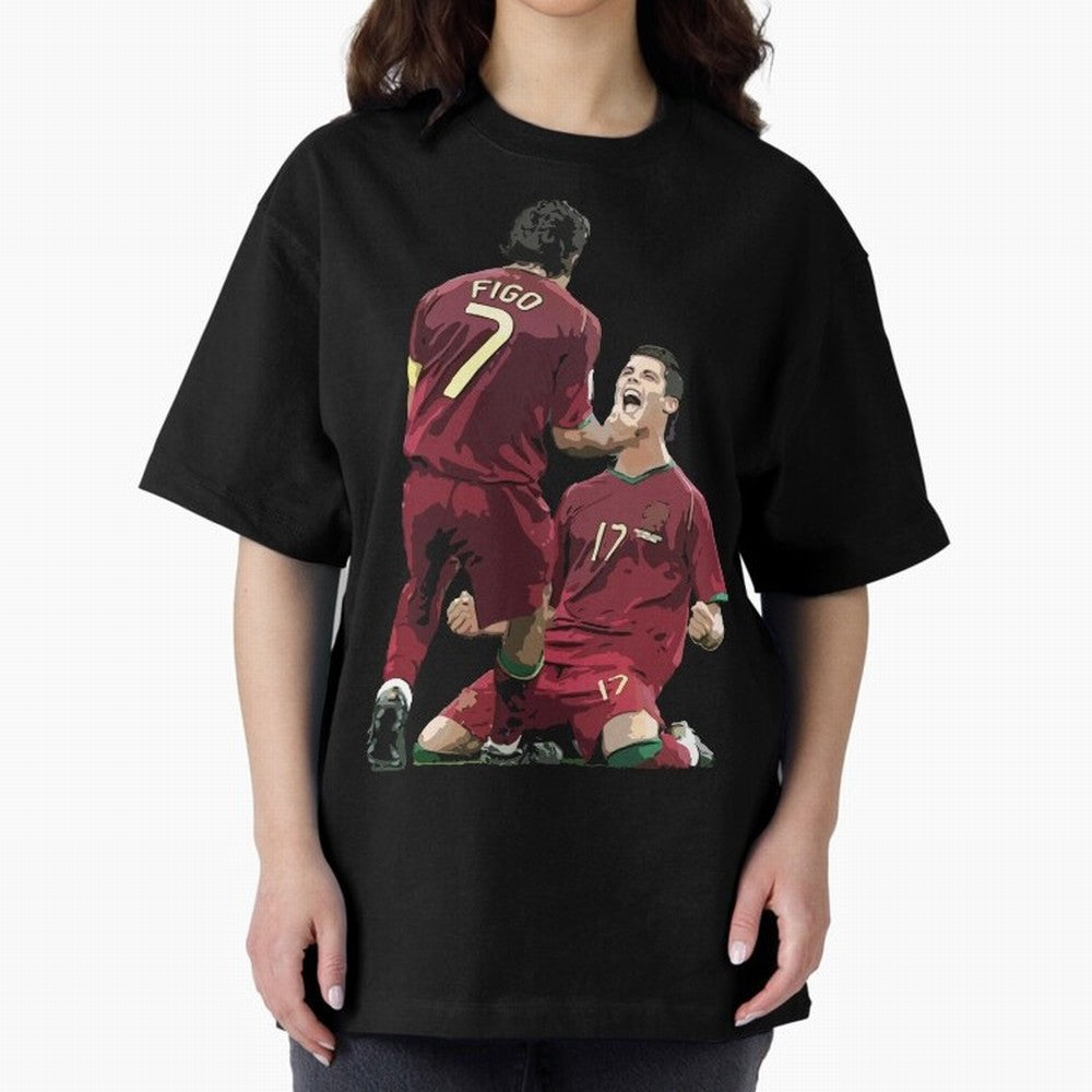 Luis Figo & Cristiano Ronaldo Oversized T-Shirt Relive Legendary Nights from FIFA World Cup 2026 for Fans of Mbappe and England and Germany, Bringing Soccer Culture, Superstar Moments, National Team Dreams and Competitive Fire; Created for Match