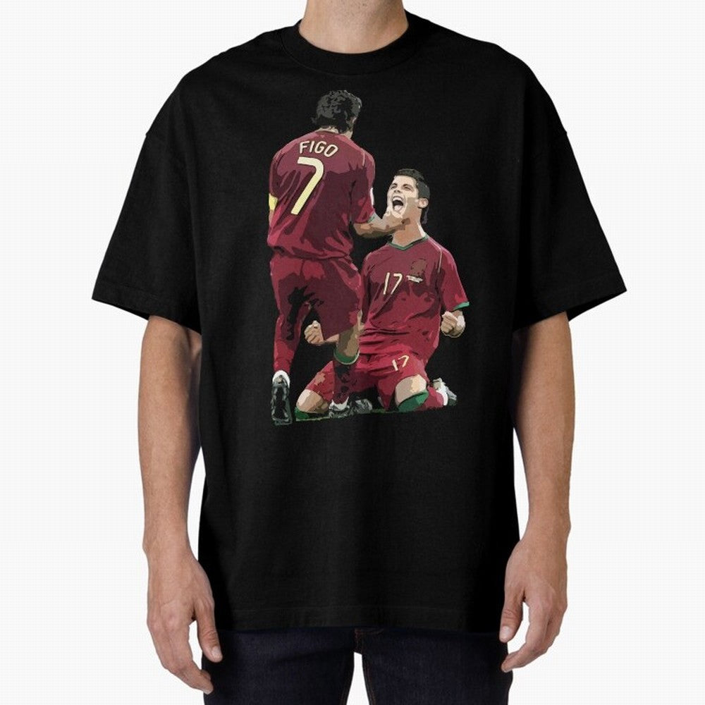 Luis Figo & Cristiano Ronaldo Oversized T-Shirt Relive Legendary Nights from FIFA World Cup 2026 for Fans of Mbappe and England and Germany, Bringing Soccer Culture, Superstar Moments, National Team Dreams and Competitive Fire; Created for Match
