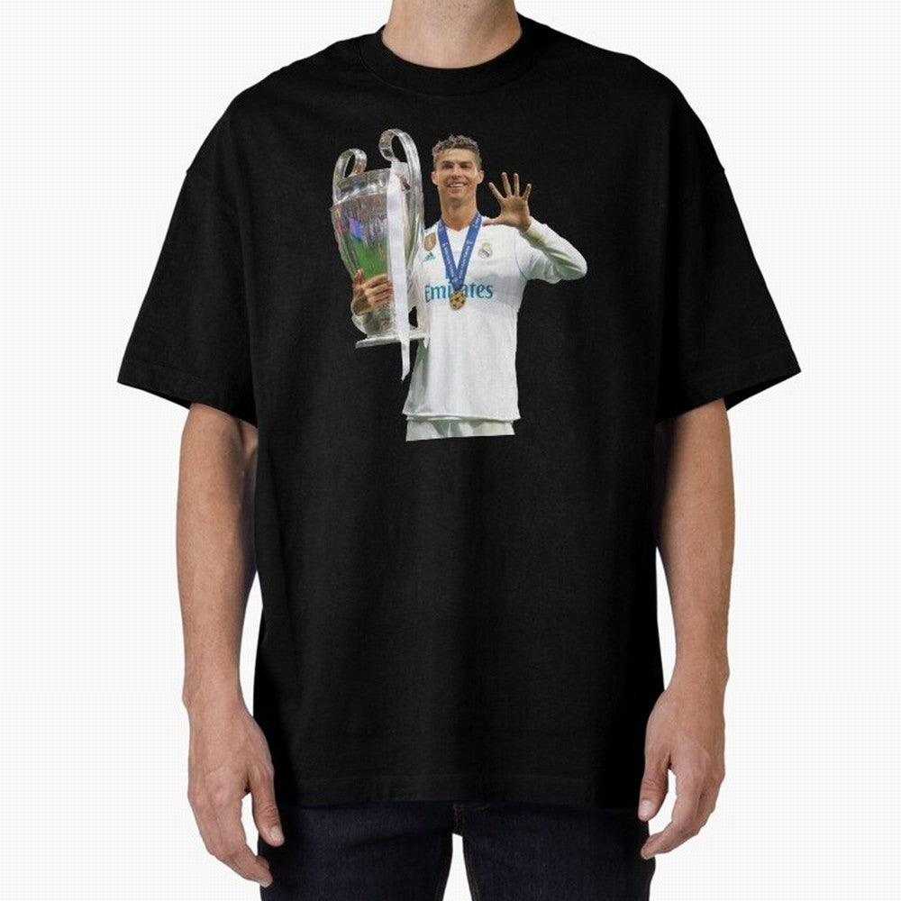 Cristiano Ronaldo with the cup Oversized T-Shirt Step into FIFA World Cup 2026 Spirit, Built around Argentina, France and Brazil, Messi, CR7 and Mbappe, Match Day Excitement, Supporter Culture, Golden Goals and Global Football Passion; Perfect for