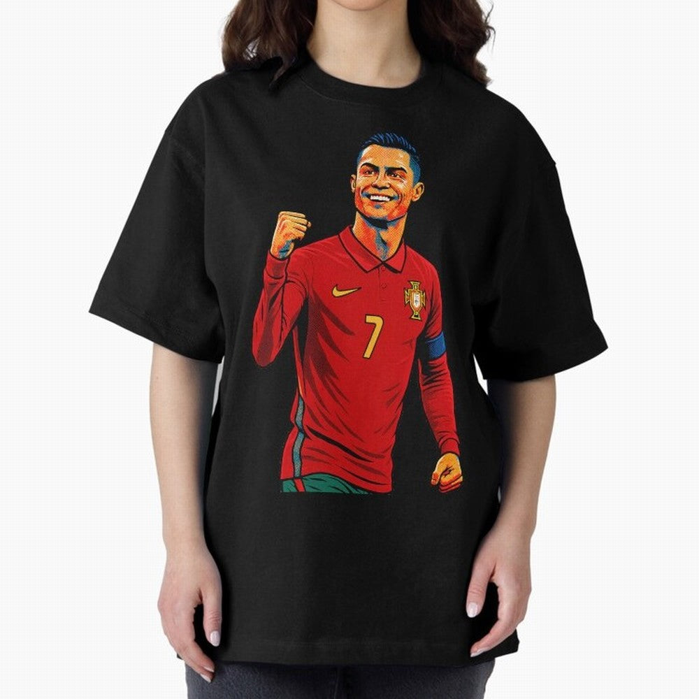 Cristiano Ronaldo Goal Pop Art Oversized T-Shirt Embrace FIFA World Cup 2026 USA Canada Mexico Spirit, Inspired by Germany, Mbappe and Neymar, Retro Football Energy, Iconic Rivalries, Trophy Chase Drama and Stadium Atmosphere; Made for Die Hard