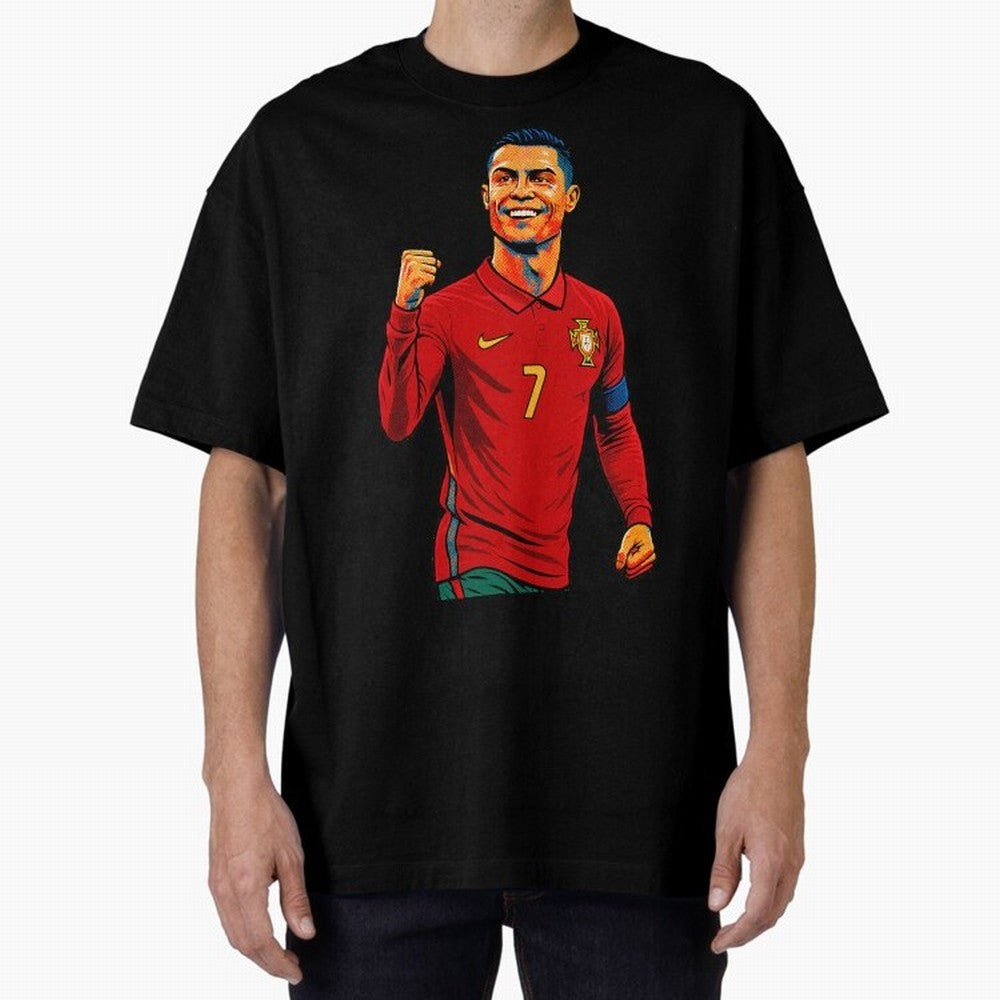Cristiano Ronaldo Goal Pop Art Oversized T-Shirt Embrace FIFA World Cup 2026 USA Canada Mexico Spirit, Inspired by Germany, Mbappe and Neymar, Retro Football Energy, Iconic Rivalries, Trophy Chase Drama and Stadium Atmosphere; Made for Die Hard