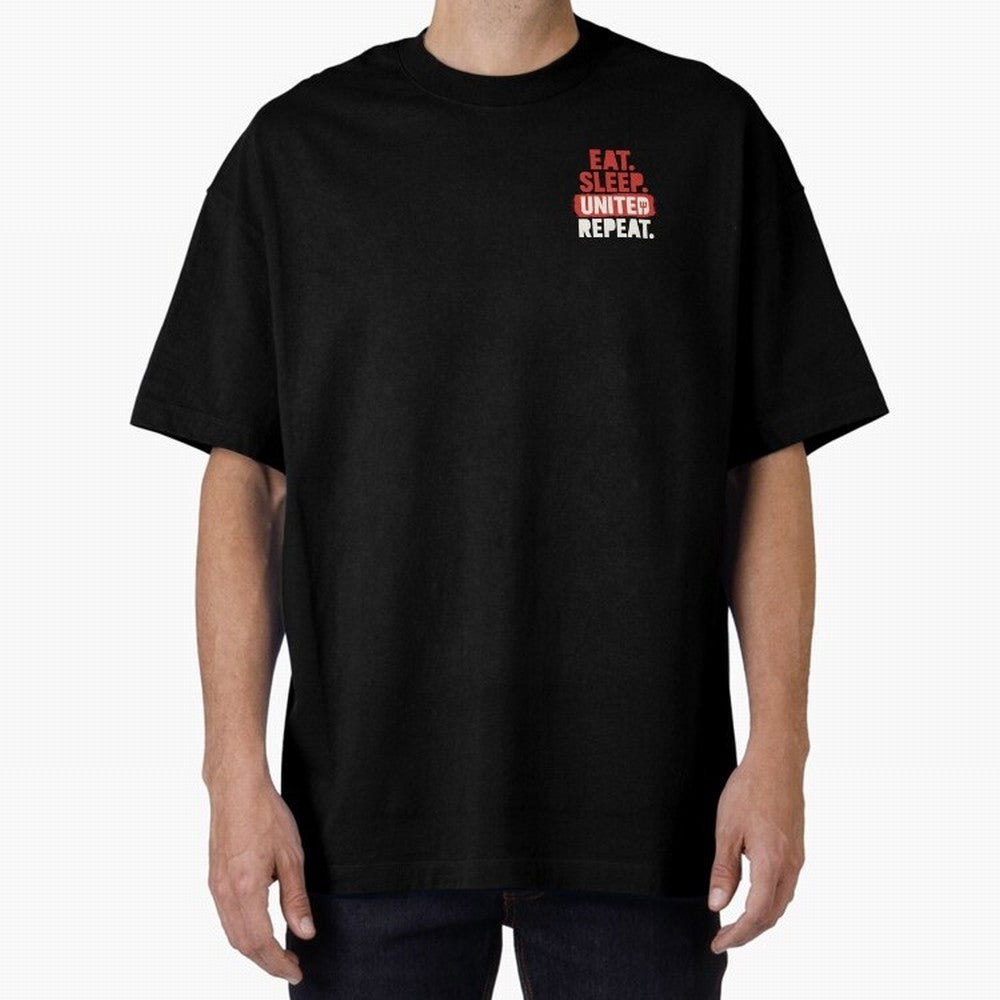 Eat Sleep United Repeat Oversized T-Shirt Represent the Passion of Match Day Hype around FIFA World Cup 2026 Group Stage, Messi and Cristiano Ronaldo, France and Portugal, Vintage Soccer Flavor, Modern Football Stars, National Flags and Final Night