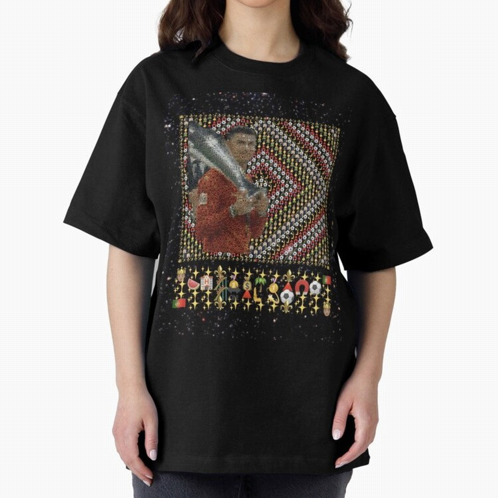 Iconic Emojified Football Legend Holding Victory Trophy | Inspired Art Oversized T-Shirt Fuel Your Fan Pride for FIFA World Cup 2026 Group Stage Celebrating Neymar, Haaland and Cristiano Ronaldo, Netherlands Energy, Match Day Excitement, Supporter