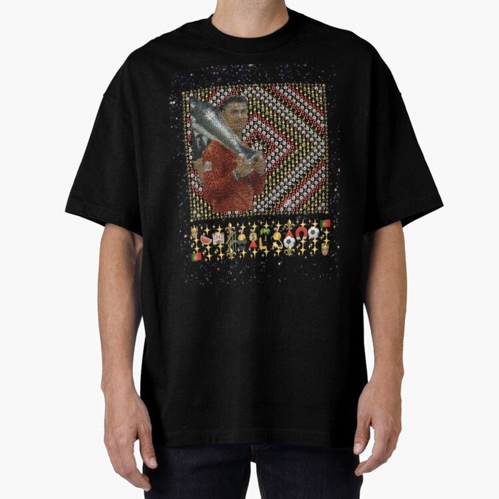 Iconic Emojified Football Legend Holding Victory Trophy | Inspired Art Oversized T-Shirt Fuel Your Fan Pride for FIFA World Cup 2026 Group Stage Celebrating Neymar, Haaland and Cristiano Ronaldo, Netherlands Energy, Match Day Excitement, Supporter