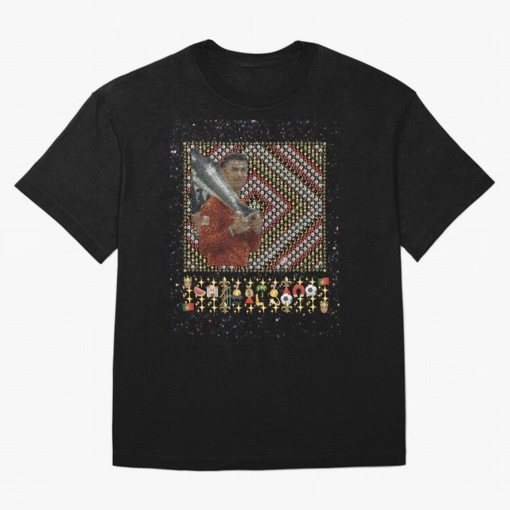 Iconic Emojified Football Legend Holding Victory Trophy | Inspired Art Oversized T-Shirt Fuel Your Fan Pride for FIFA World Cup 2026 Group Stage Celebrating Neymar, Haaland and Cristiano Ronaldo, Netherlands Energy, Match Day Excitement, Supporter