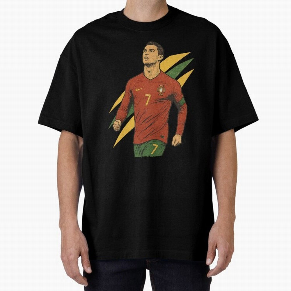 Cristiano Ronaldo Retro Portugal Football Art ¨C Vintage Supporter Design Oversized T-Shirt Carry the Dream of Global Football Passion for FIFA World Cup 2026 Group Stage, Filled with CR7, Spain, Global Supporter Spirit, Legendary Goals, National