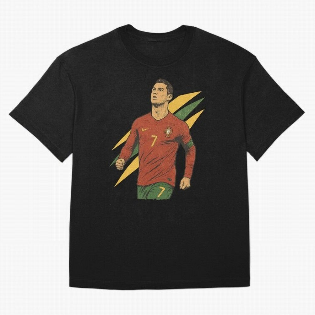 Cristiano Ronaldo Retro Portugal Football Art ¨C Vintage Supporter Design Oversized T-Shirt Carry the Dream of Global Football Passion for FIFA World Cup 2026 Group Stage, Filled with CR7, Spain, Global Supporter Spirit, Legendary Goals, National