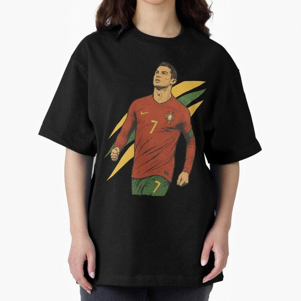 Cristiano Ronaldo Retro Portugal Football Art ¨C Vintage Supporter Design Oversized T-Shirt Carry the Dream of Global Football Passion for FIFA World Cup 2026 Group Stage, Filled with CR7, Spain, Global Supporter Spirit, Legendary Goals, National