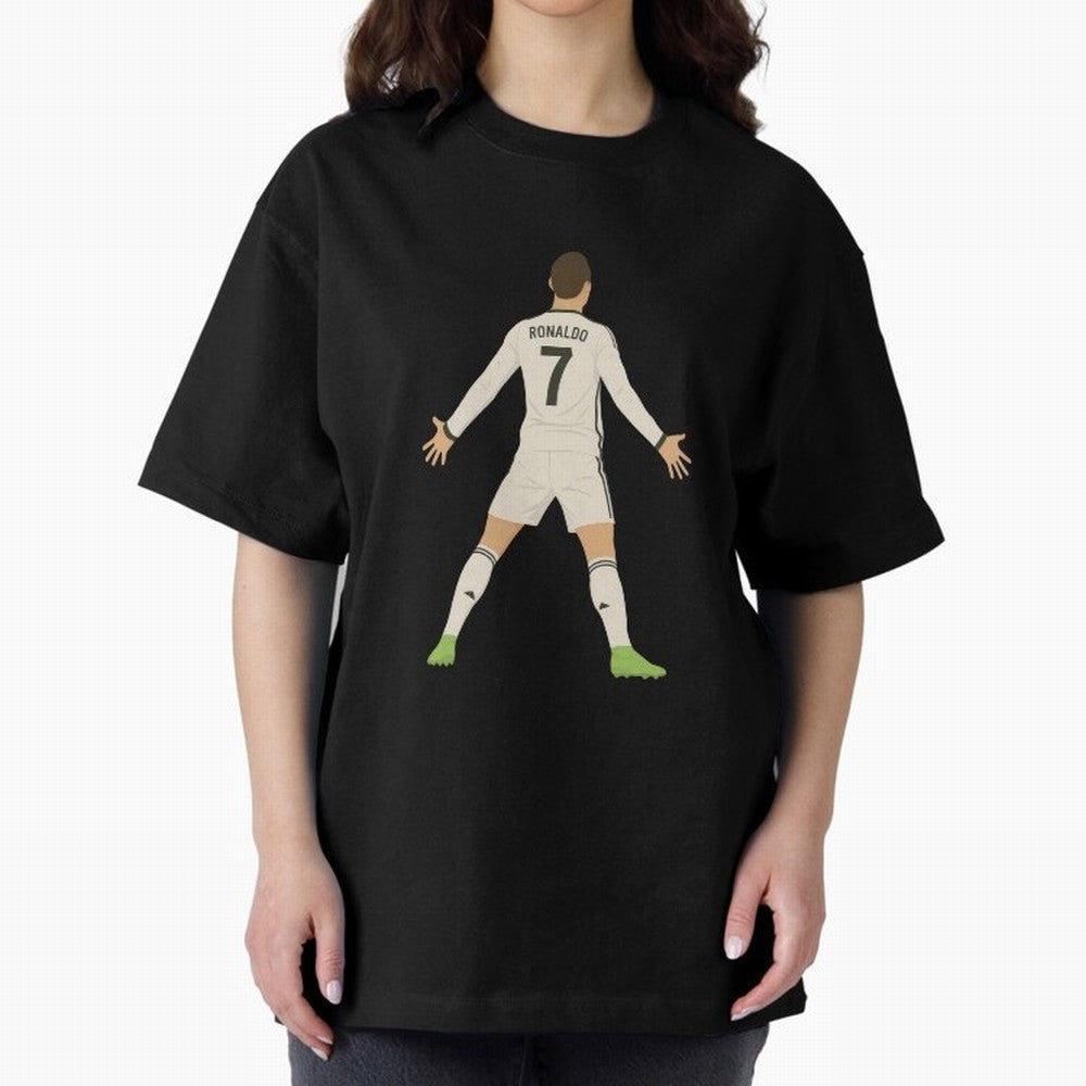 Cristiano Ronaldo Iconic Celebration Oversized T-Shirt Celebrate the Road through FIFA World Cup 2026 Spirit, Driven by Portugal, Cristiano Ronaldo, Classic Soccer Heritage, Championship Pressure, Fan Loyalty and International Pride; Great for