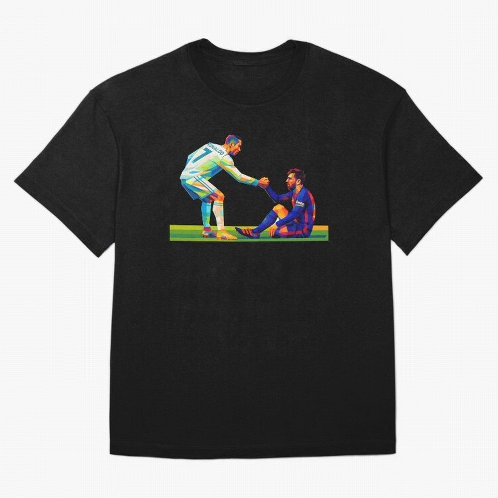 Cristiano Ronaldo & Messi Wpap Art Oversized T-Shirt Join FIFA World Cup 2026 Group Stage for Fans of CR7 and Portugal, Spain and Germany, Bringing Retro Football Energy, Iconic Rivalries, Trophy Chase Drama and Stadium Atmosphere; Perfect for