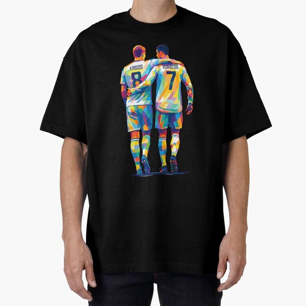Cristiano Ronaldo & Toni Kroos Wpap Art Oversized T-Shirt Capture Stadium Memories from Match Day Hype around FIFA World Cup 2026, Cristiano Ronaldo, Spain, Football Passion, Legendary Performances, Festival Vibes and Supporter Community; Made for