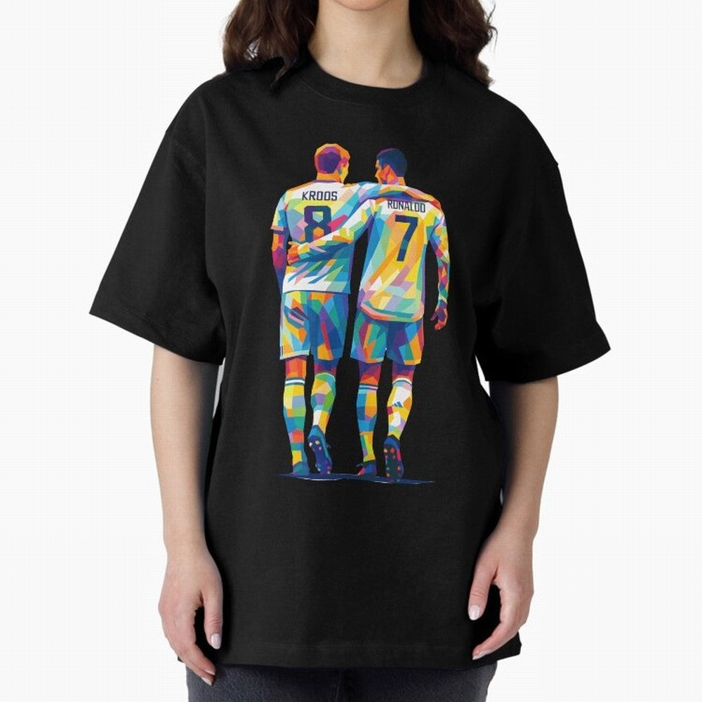 Cristiano Ronaldo & Toni Kroos Wpap Art Oversized T-Shirt Capture Stadium Memories from Match Day Hype around FIFA World Cup 2026, Cristiano Ronaldo, Spain, Football Passion, Legendary Performances, Festival Vibes and Supporter Community; Made for