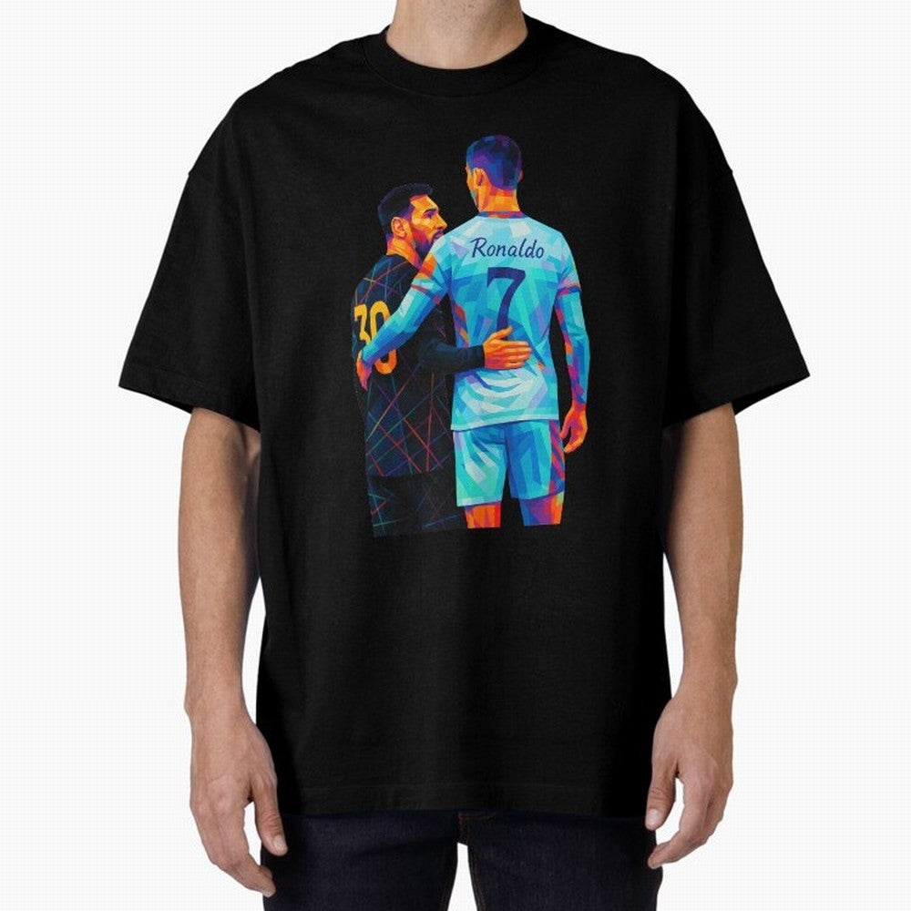 Cristiano Ronaldo & Messi Wpap Art Oversized T-Shirt Enjoy FIFA World Cup 2026 USA Canada Mexico Featuring CR7 and Messi, England, France and Netherlands Energy, Match Day Excitement, Supporter Culture, Golden Goals and Global Football Passion;
