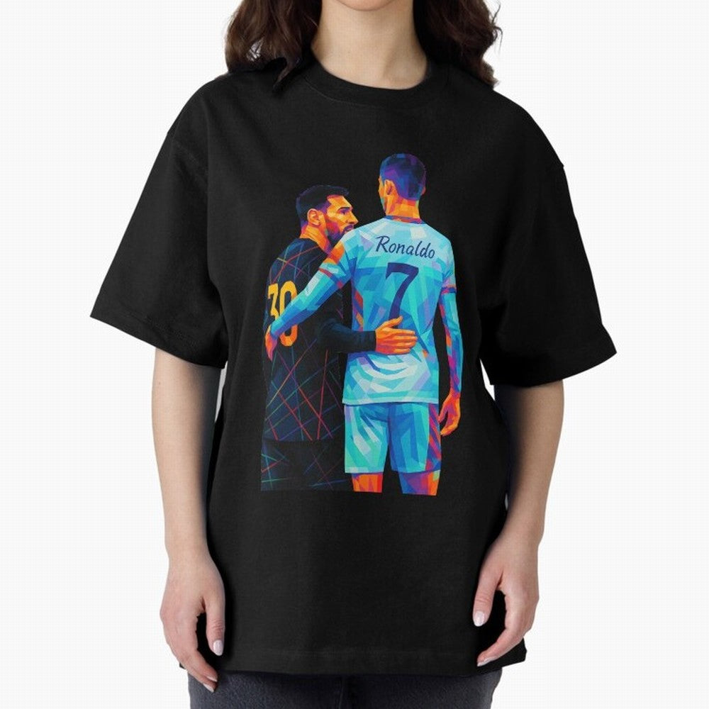 Cristiano Ronaldo & Messi Wpap Art Oversized T-Shirt Enjoy FIFA World Cup 2026 USA Canada Mexico Featuring CR7 and Messi, England, France and Netherlands Energy, Match Day Excitement, Supporter Culture, Golden Goals and Global Football Passion;