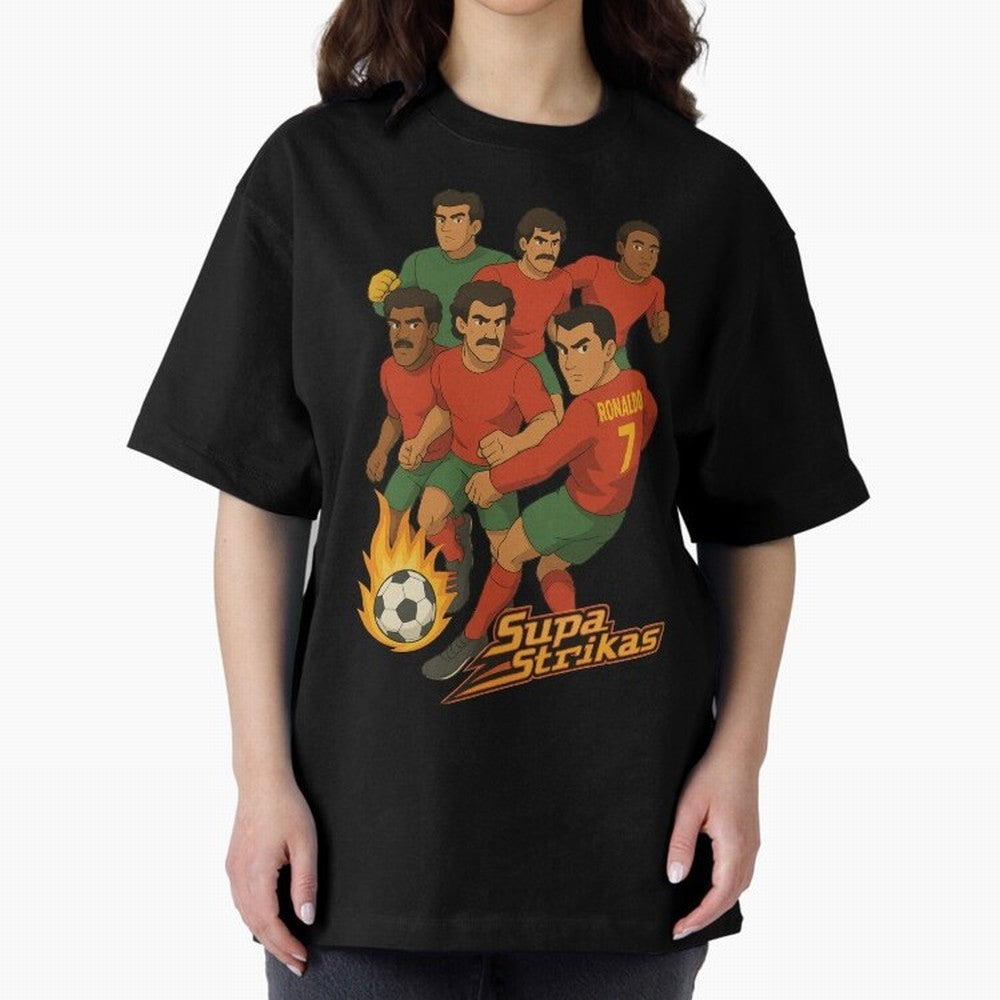 Supastrikas Portugal Team Version Oversized T-Shirt Celebrate the Magic of FIFA World Cup 2026 Spirit, Featuring Portugal, Mbappe, Vintage Soccer Flavor, Modern Football Stars, National Flags and Final Night Emotion; Ideal for Fans Who Follow